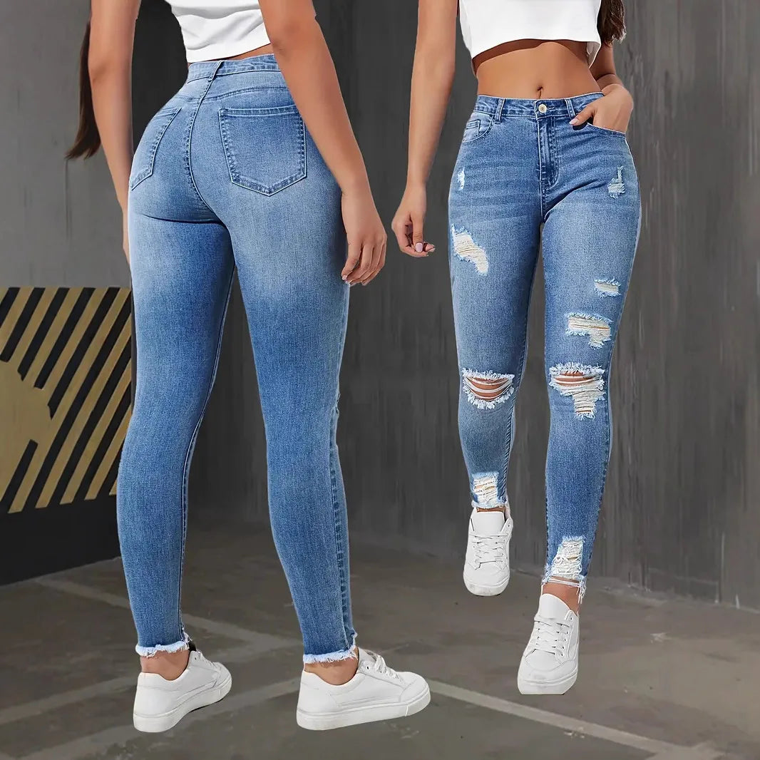 High-Waisted Ripped Skinny Jeans