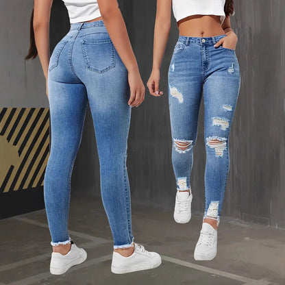 High-Waisted Ripped Skinny Jeans
