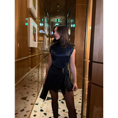 Satin Lace Patchwork Mini Dress