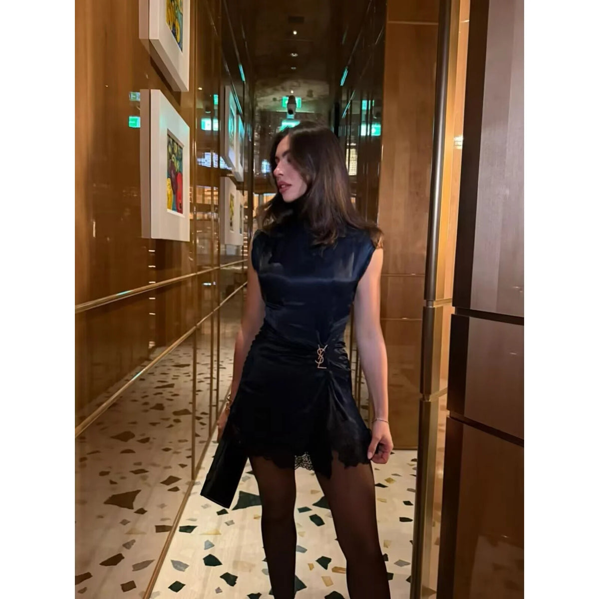 Lace Patchwork Satin Mini Dress