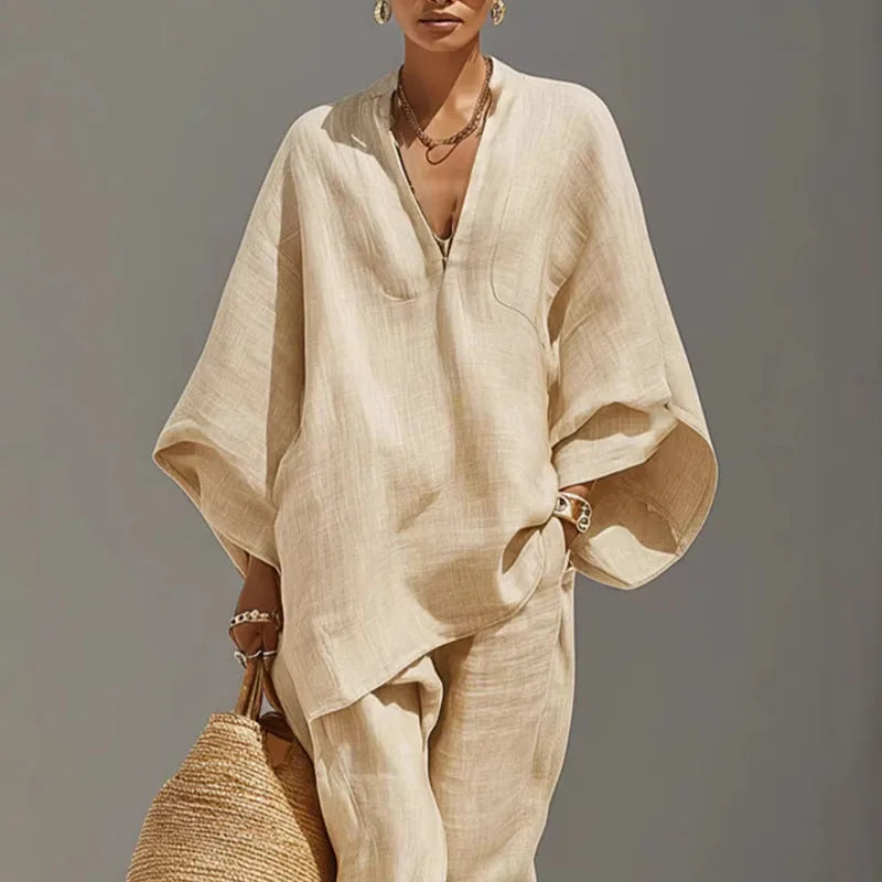 V-Neck Batwing Top & Casual Pants Set