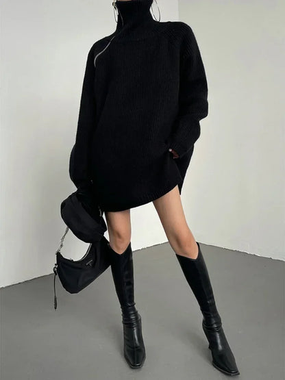 Oversized Turtleneck Zipper Sweater