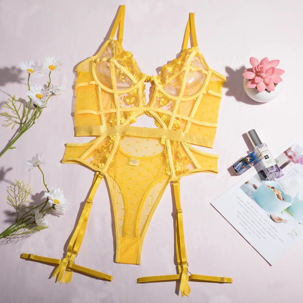 New Bodysuits Flower Embroidery Hanging Socks