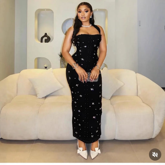 Women Dresses Beaded Dress Bodycon Hot Fix Rhinestones Halter Neck Sleeveless Cinched Empire Waist Ankle Length Slim 2025 Summer