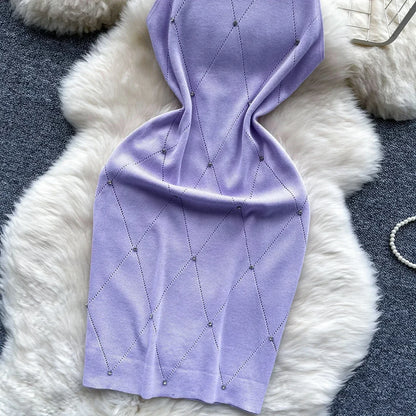 Beaded Halter Knit Bodycon Mini Dress