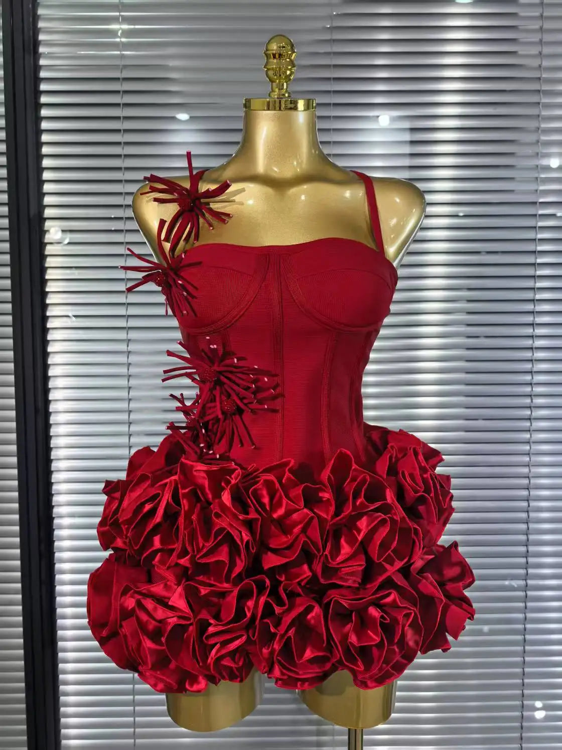 Black Red Halter Full Florals Set