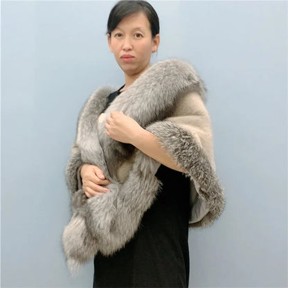 Natural Mink Fur Cape with Real