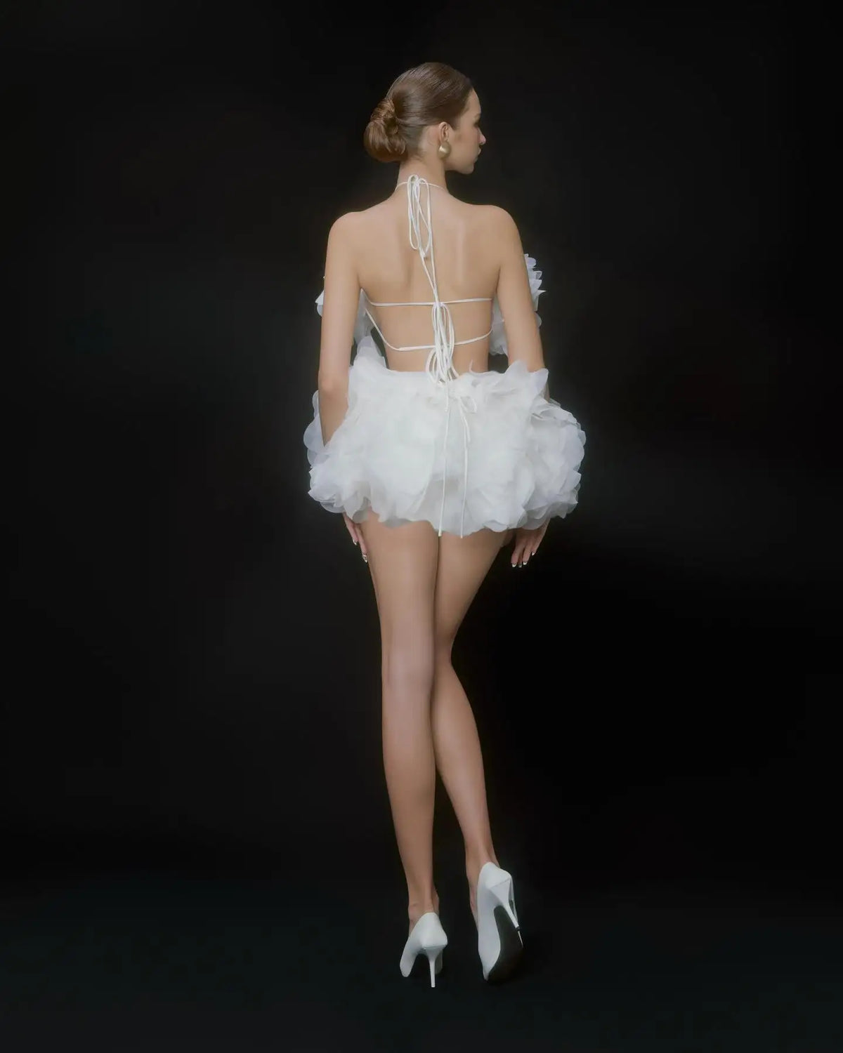 White Two Piece Ruffle Organza Dress