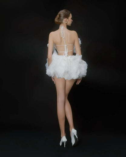 White Two Piece Ruffle Organza Dress