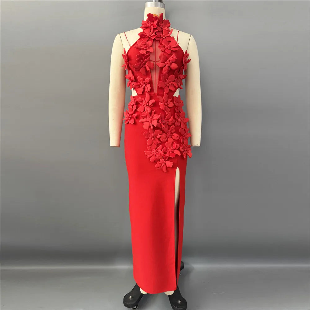 Patchwork Bandage Dress Appliques Halter Clothes