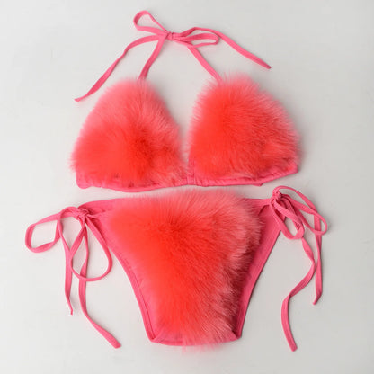 Fake Fox Fur Halter Solid Color