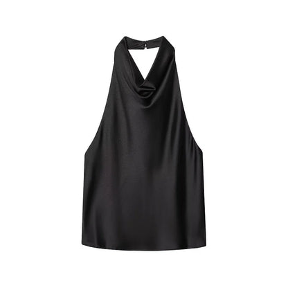 Satin Backless Halter Camisole Top