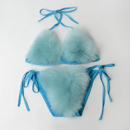 Fake Fox Fur Halter Solid Color
