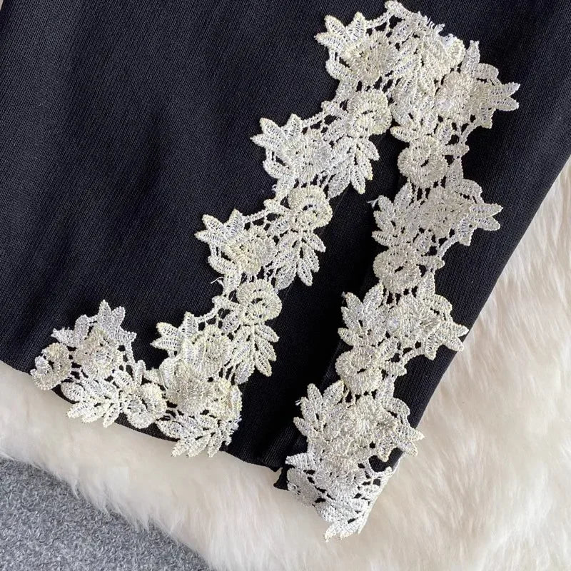 2024 Sexy Backless Lace Patchwork Knitted Split Summer Dress Women Black Mini Party Dress Bodycon Sheath night Club Outfits