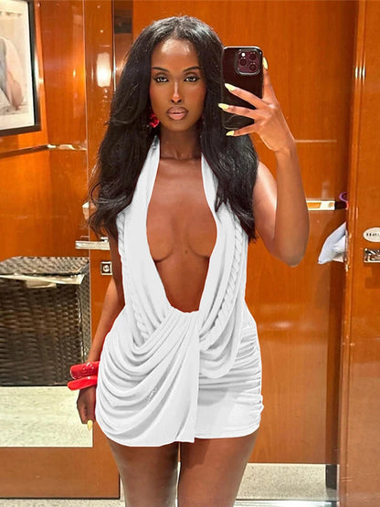 Nibber Backless Dress Twist Bandage Halter