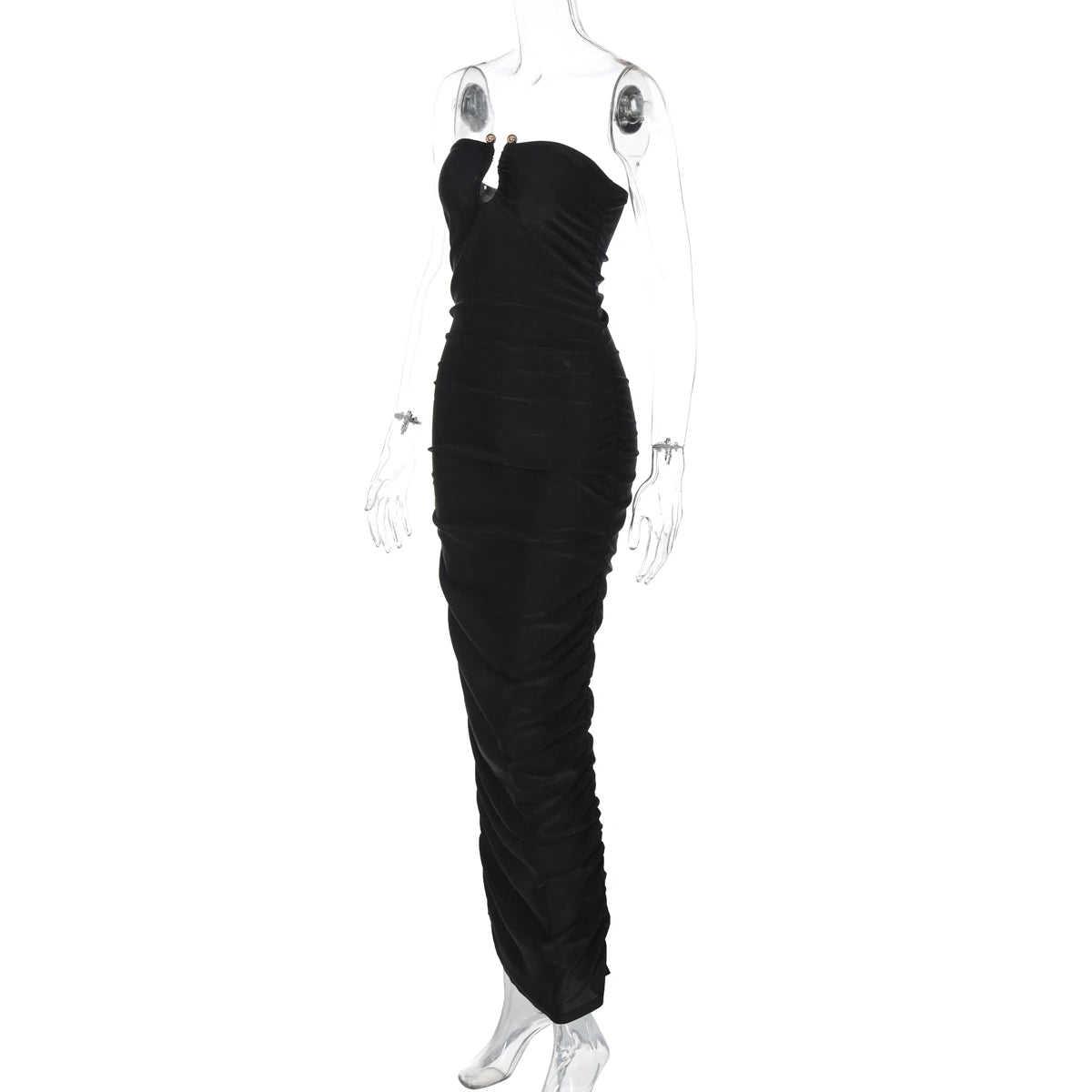 Dulzura Sleeveless Strapless Pleated Maxi Dress With Button Women’S Sexy Elegant Long Dress Party Club Office Spring Summer