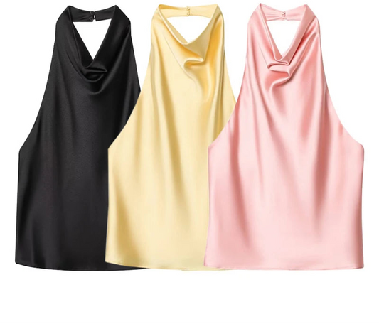 Satin Backless Halter Camisole Top