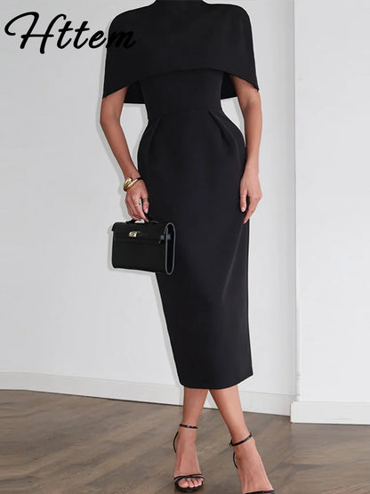 Solid Shawl Dress Two-Piece Outfit Set