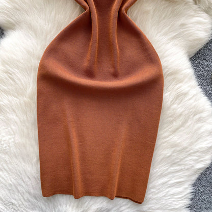 Backless Knit Button Mini Dress