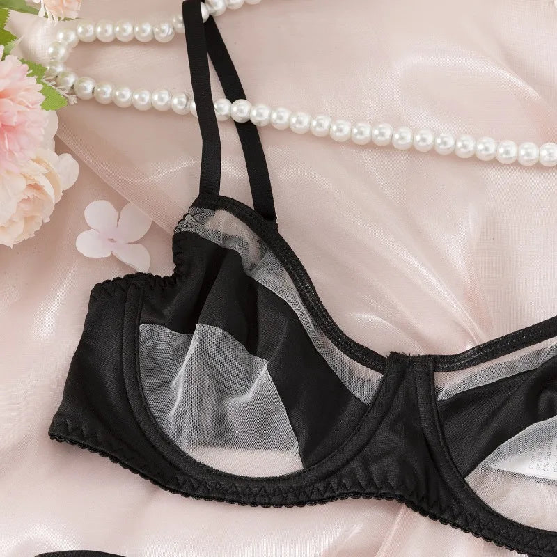 Transparent Lace Lingerie Set with Thong