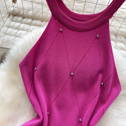 Beaded Halter Knit Bodycon Mini Dress