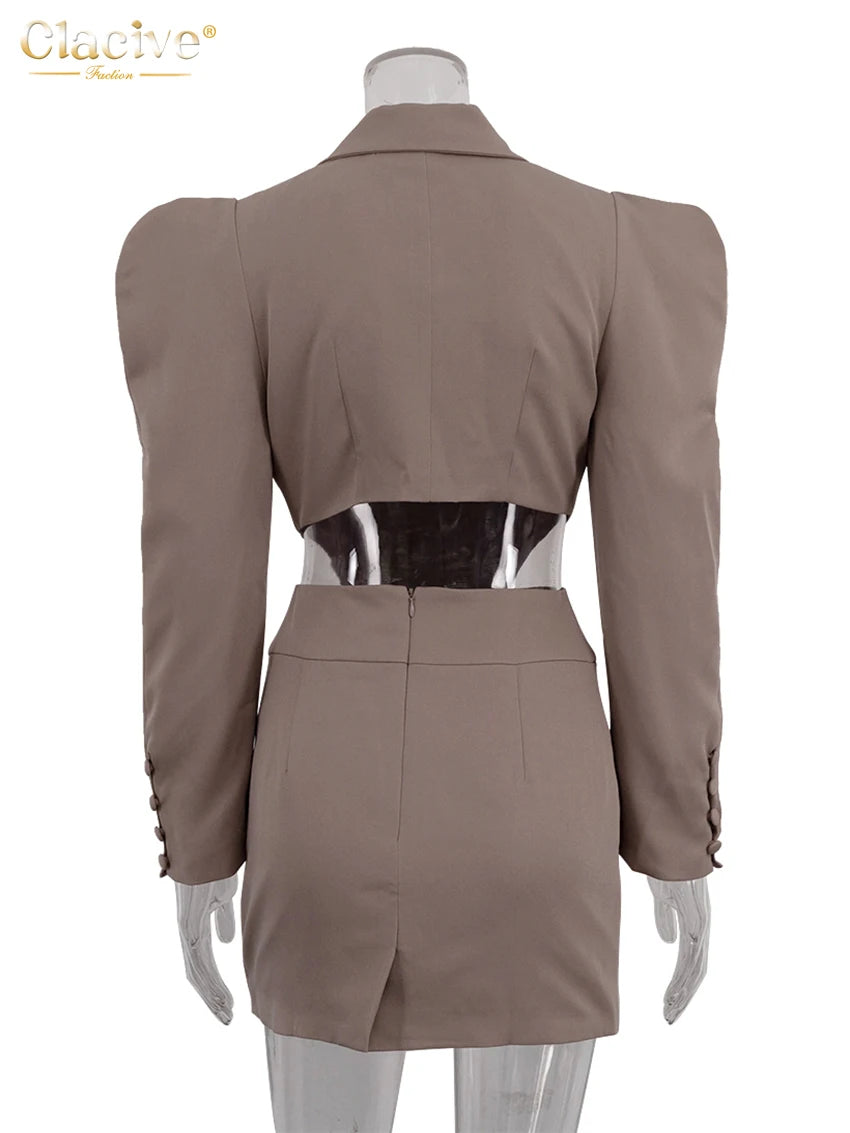 Clacive Slim Khaki Sets Outfit Bodycon
