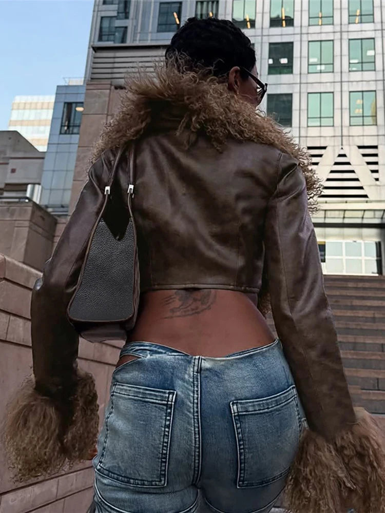 Nibber Wild Coats Woman Furry Tassel Decoration Autumn Trend Low-Neck Full Sleeve Navel Exposed High Street Style Classic Tops