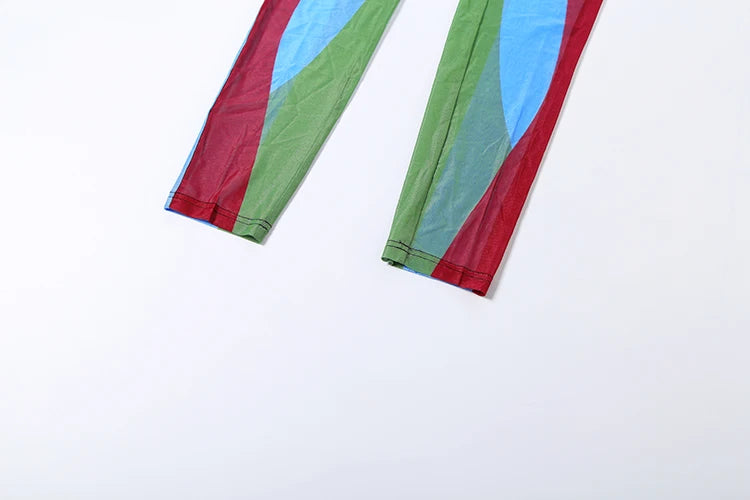 Nibber Colorful Print Jumpsuits Woman Turtleneck Full Sleeve Sexy See Through Skinny Peach Hip Hottie Street Fashion Overalls