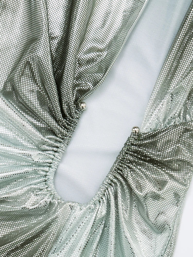 Weird Puss Sexy Silky Split Dress Women Irregular Ribbon Gradient Color Deep V-Neck Coquette Hottie Street Elegant Slim Bodycon