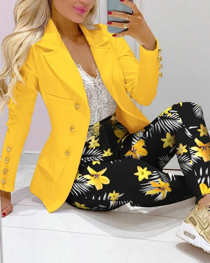 Printed Belted Blazer Pant Set