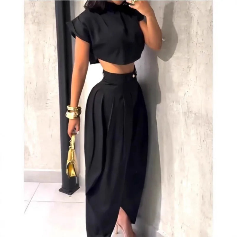 Y2K Black Casual Crop Top & Pants Set