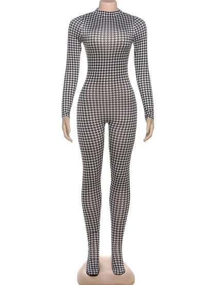 Snake Print Long Sleeve Stretch Jumpsuit