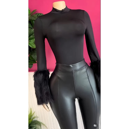 Fur Patchwork Long Sleeve 2-Piece Set