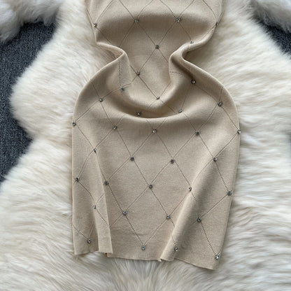 Beading Knitting Sheath Tank Dress Bodycon