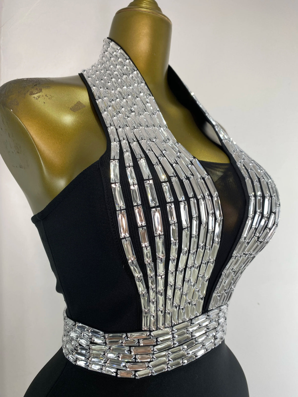New Rhinestones Bandage Dress Halter Backless