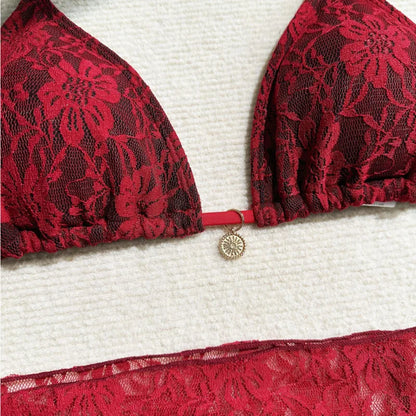 Lace Bikinis Swimsuits Three-Piece Swimwear Beach