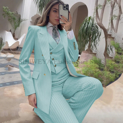 Luxury Striped 3-Piece Blazer & Pants Suit