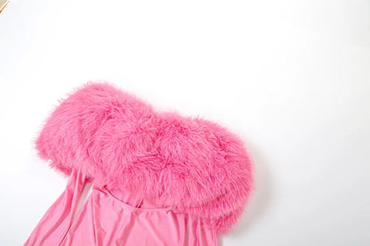 Feather Trim Slash-Neck Jumpsuit