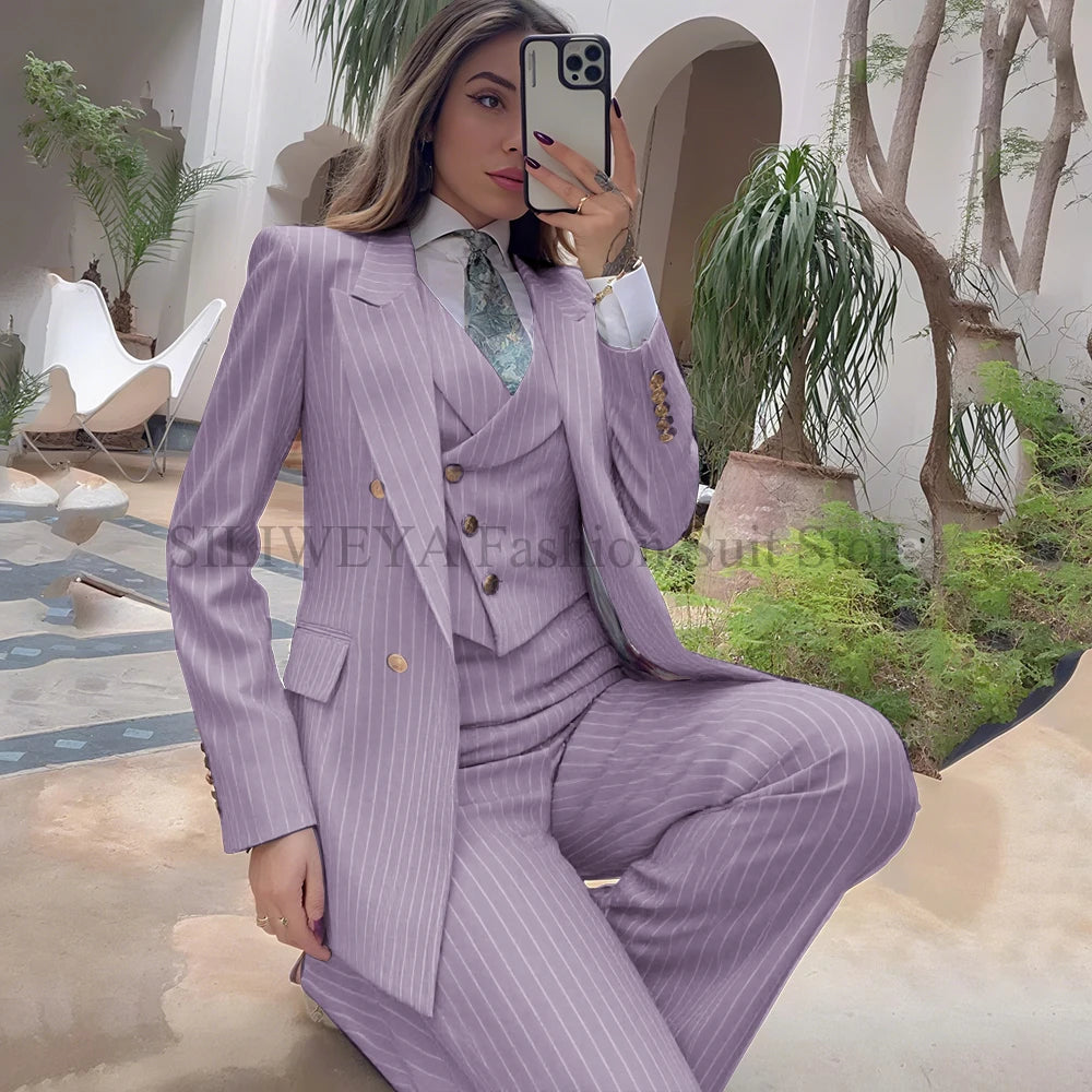 Luxury Striped 3-Piece Blazer & Pants Suit