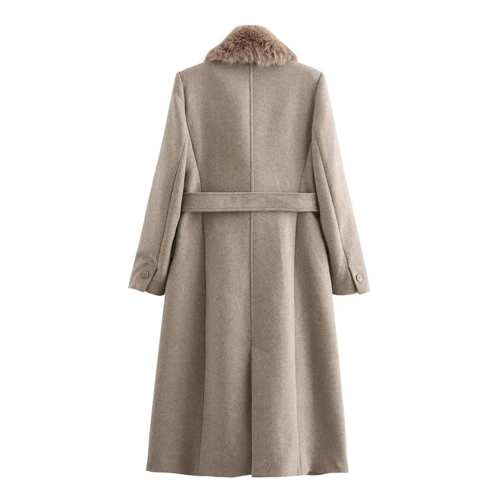 Belt Warm Fur Collar Coat Flip