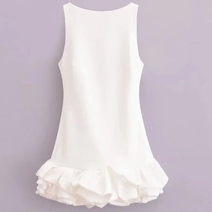 HXAO White Short Dress Ruffle Backless