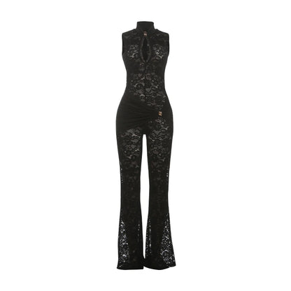 Ruched Metal Knot Stretch Jumpsuit