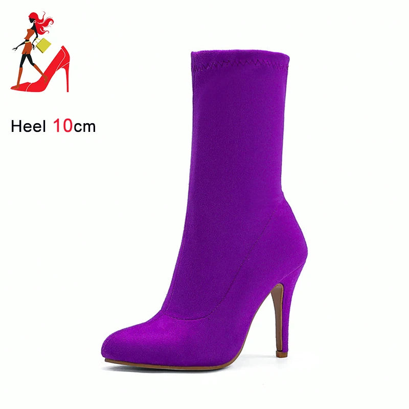 Sock Short Boots Mid-Calf Thin High