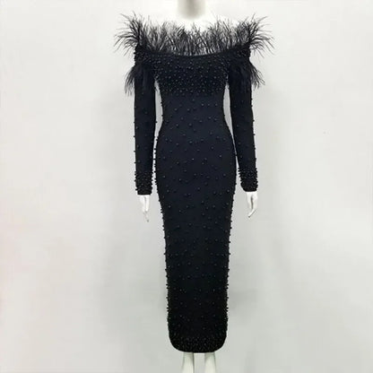 Off-Shoulder Slash-Neck Sheath Midi Dress