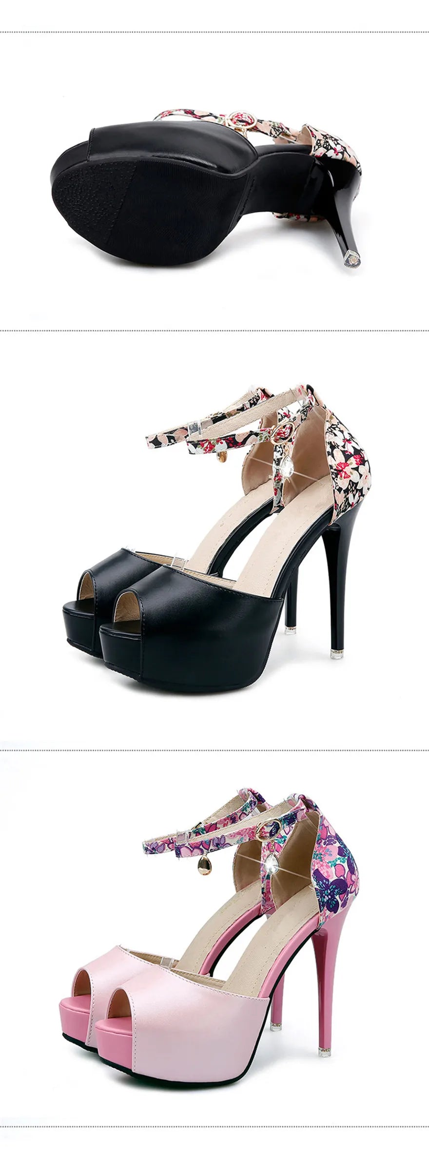 Floral Crystal Buckle Platform Sandals