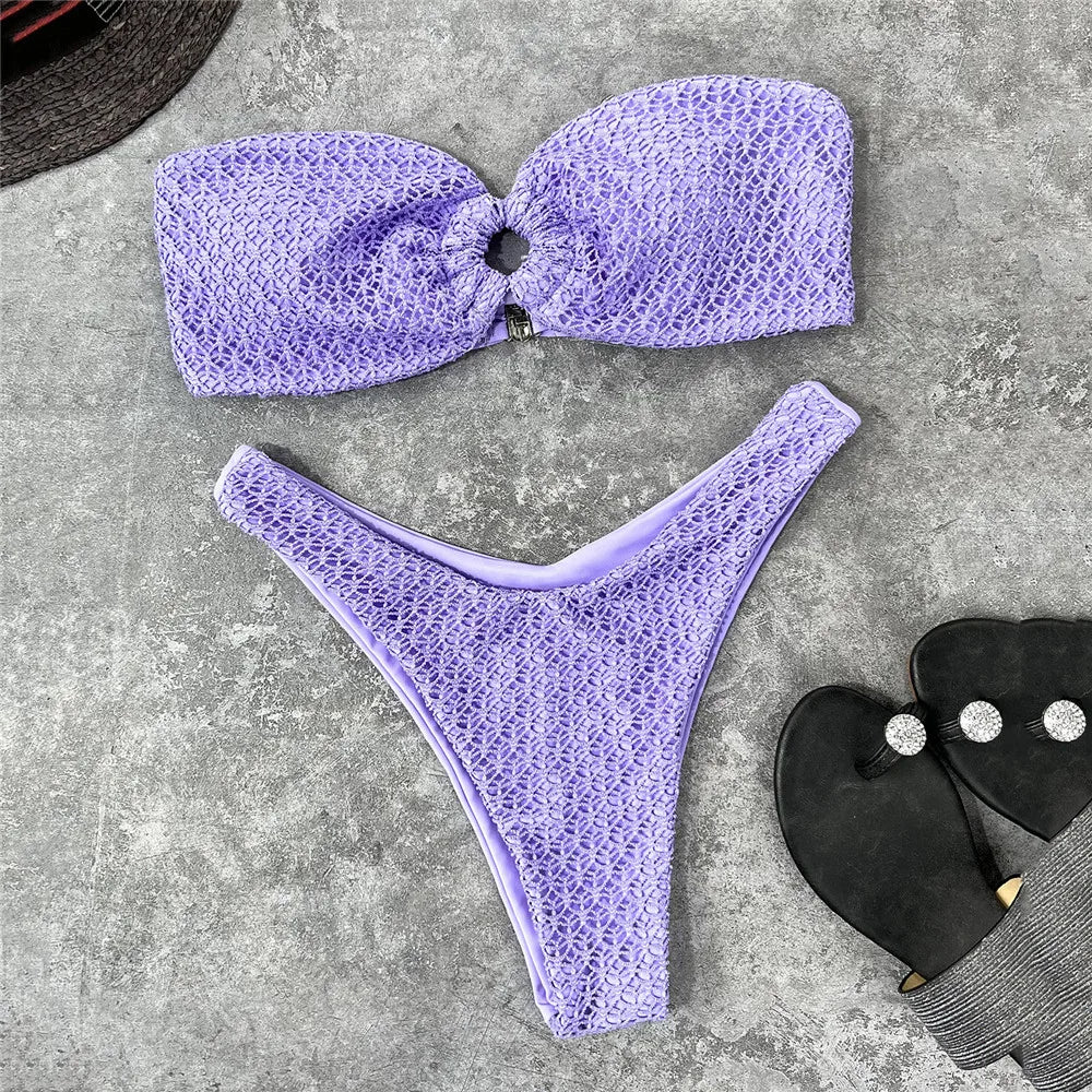 Brown Bandeau Bikinis Sets De Mujer