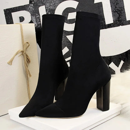 Silk Pointed Toe Sock Ankle Boots