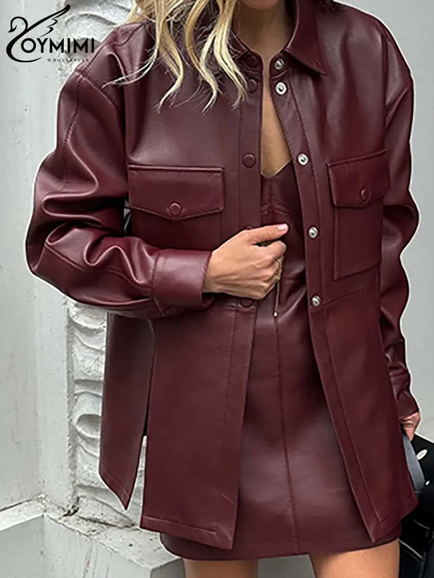 PU Leather Button Shirt & Mini Dress Set