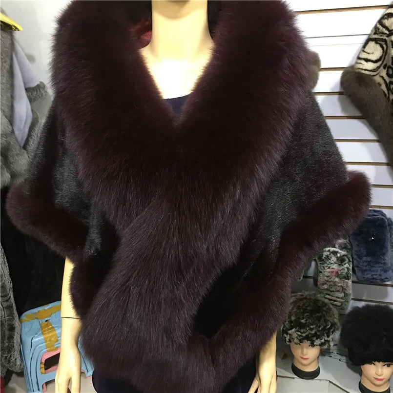 Natural Mink Fur Cape with Real