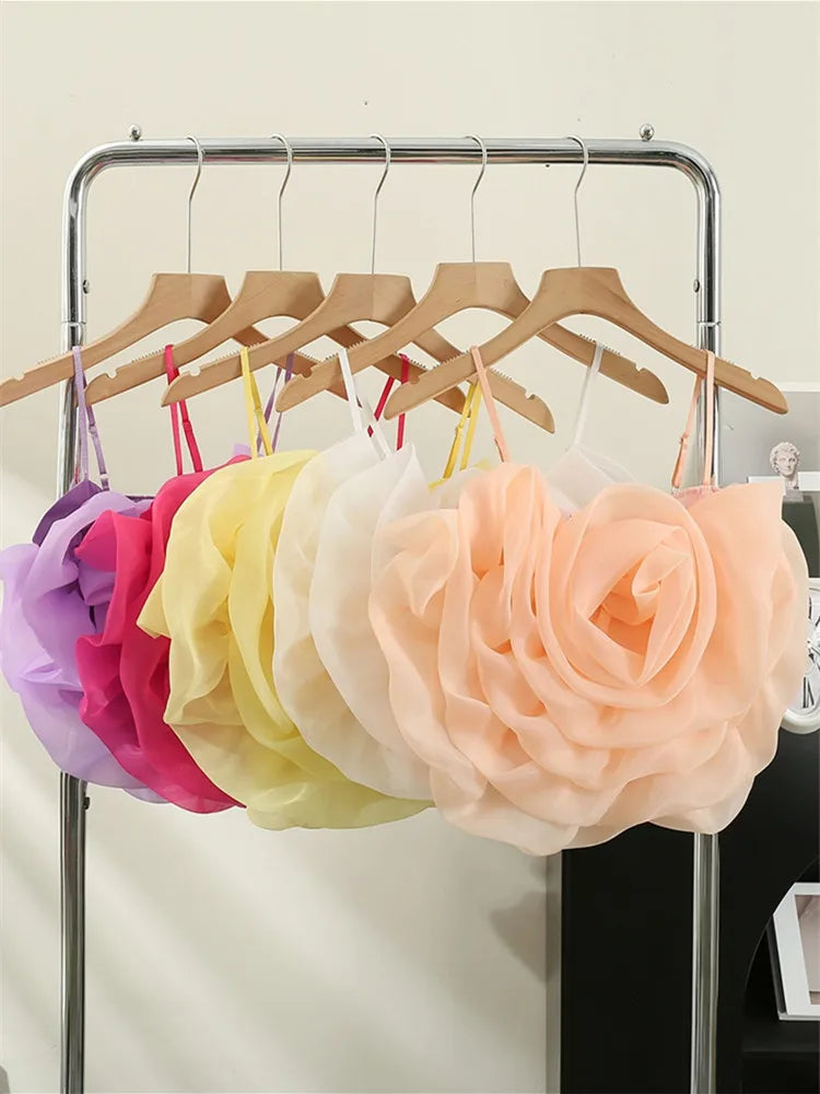 Organza Flower Crop Camisole Top